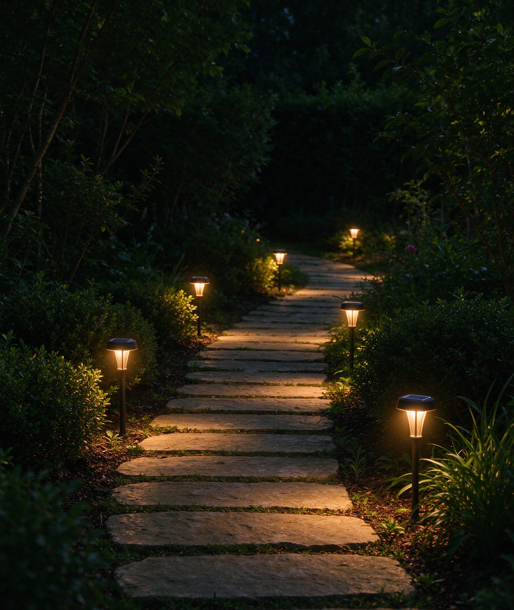 Garden path with solar lights
