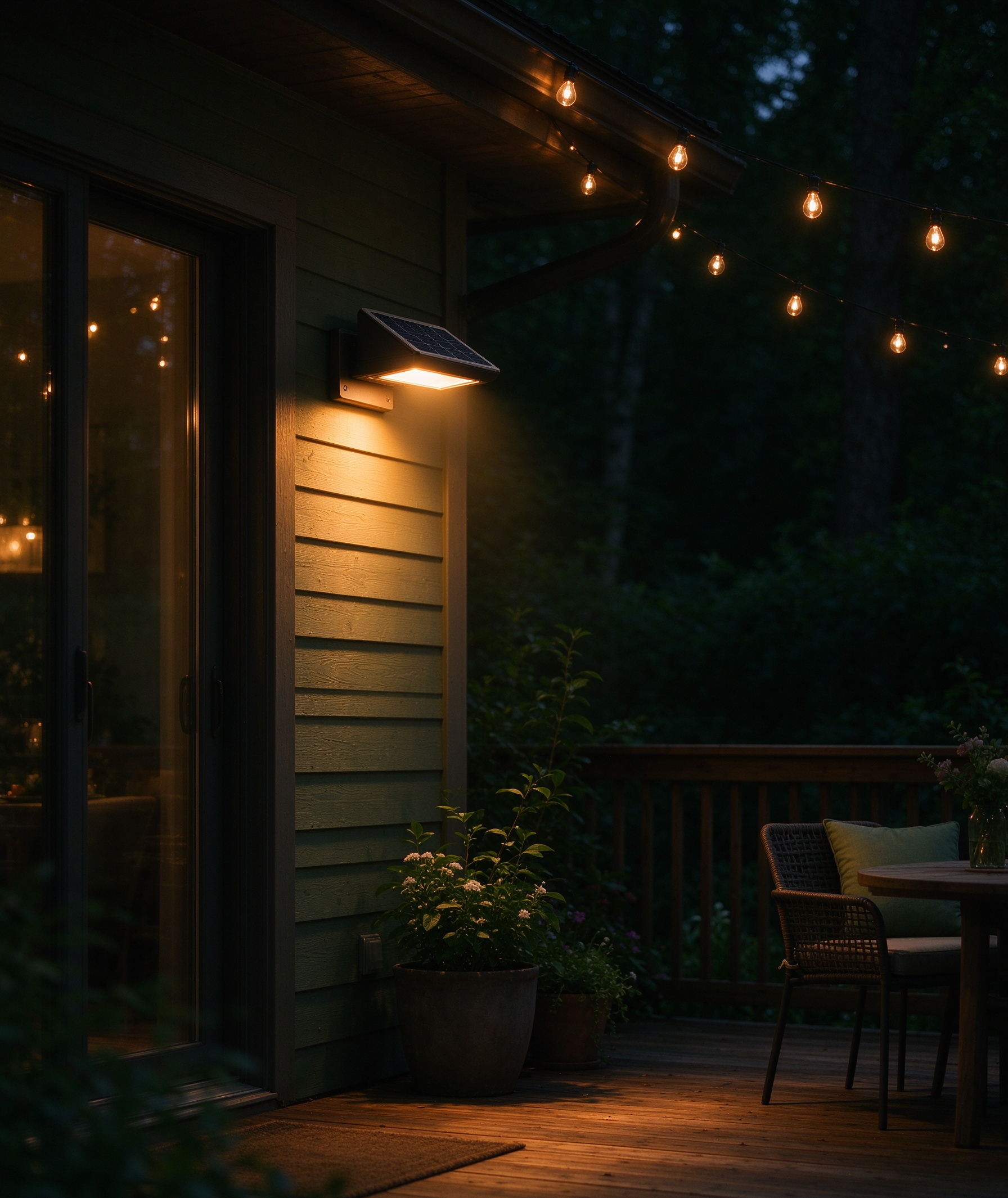 Cozy patio night with solar lights